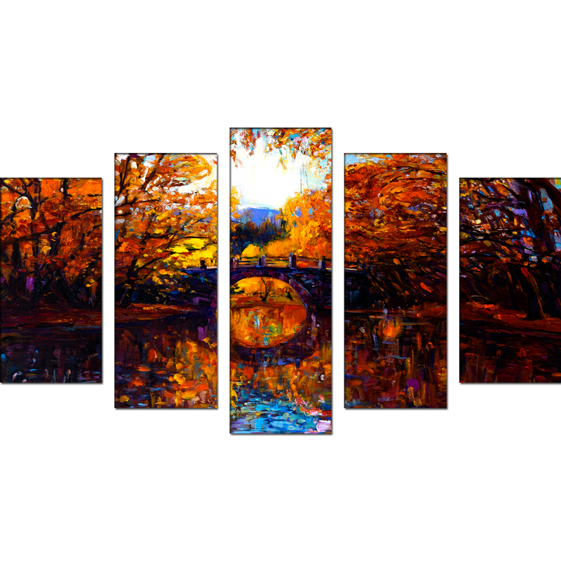 Autumn Forest Abstract Scenery Canvas Wall Painting- With 5 Frames