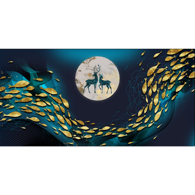 Beautiful Fish, Deer, Moon Canvas Print Wall Painting