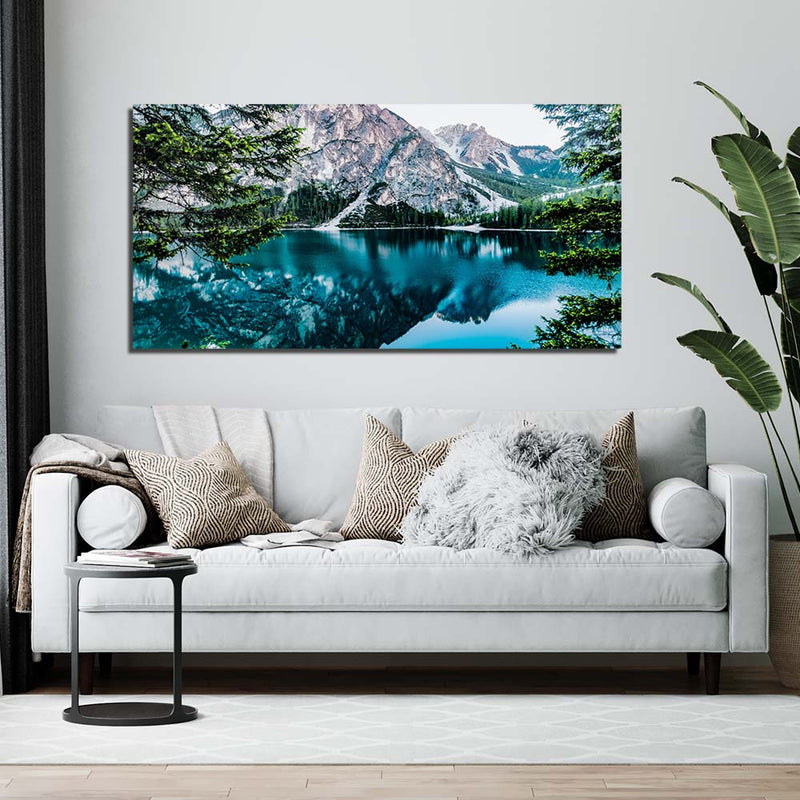 Blue Lake and Hill Reflection Water Canvas Wall Painting