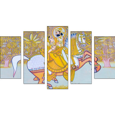 King and Queen Riding Horse Canvas Wall Painting- With 5 Frames