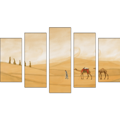 Camel In Desert Canvas Wall Painting- With 5 Frames