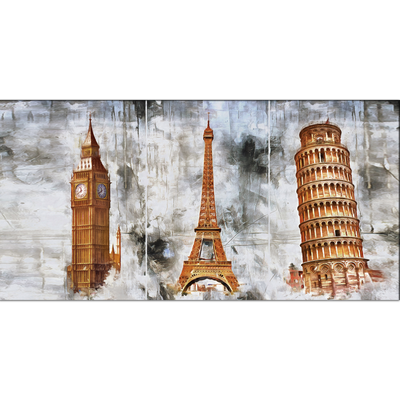 Eiffel Tower, Big Ben And Tower Of Pizzal Canvas Wall Painting