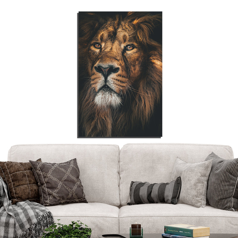 Lion Face Print On Canvas Wall Painting