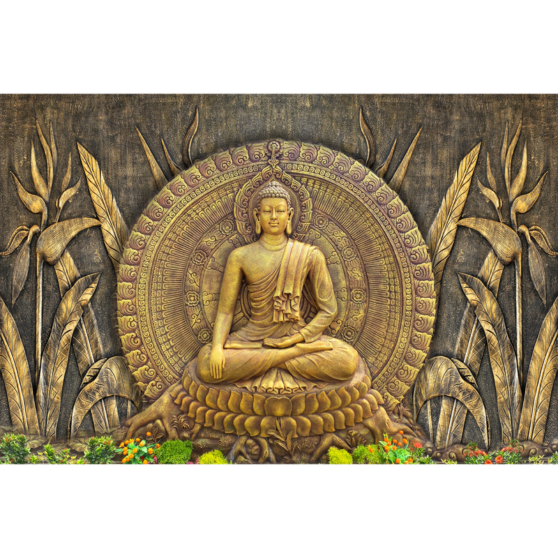 Golden Buddha Digitally Printed Wallpaper