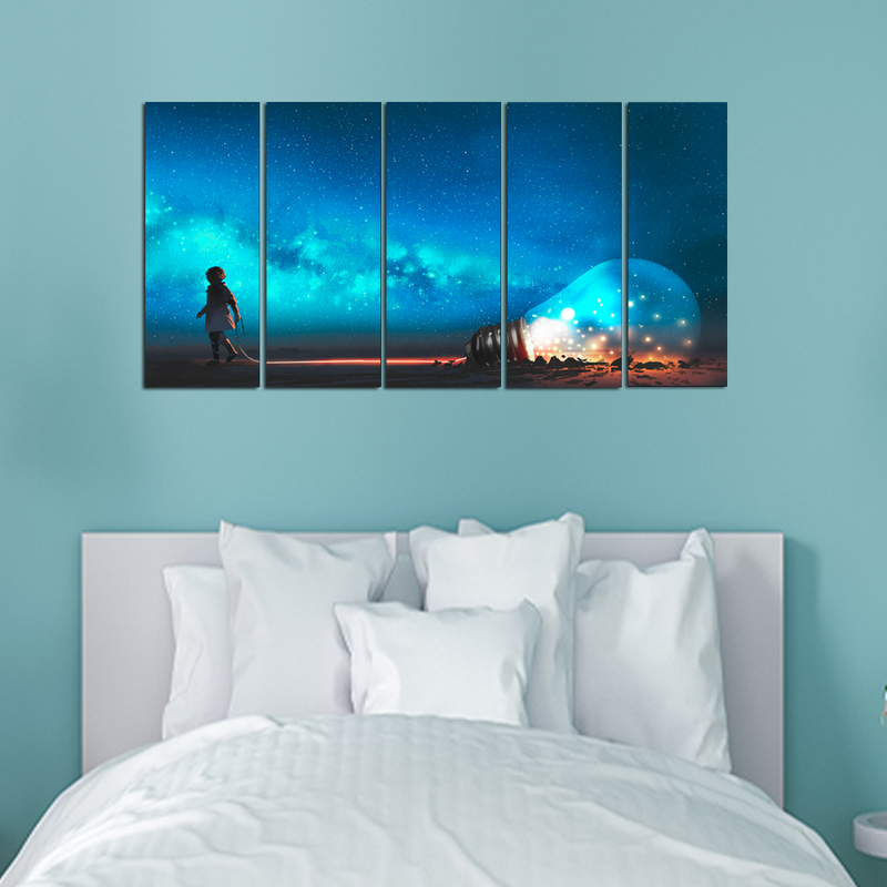 Illustration Print On Canvas Wall Painting - With 5 Panel
