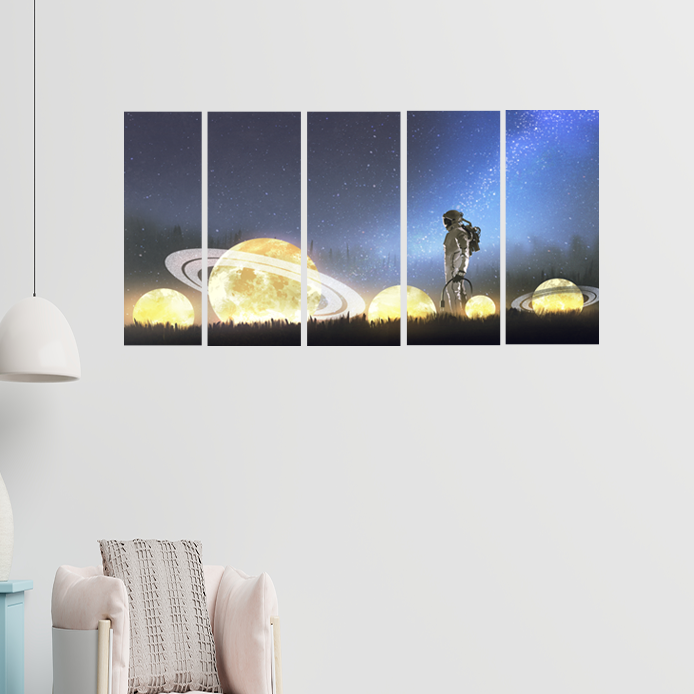 Astronaut and Space Canvas Wall Painting - With 5 Panel