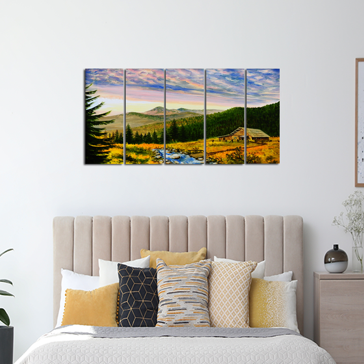 Beautiful Nature & Mountain Canvas Wall Painting - With 5 Panel
