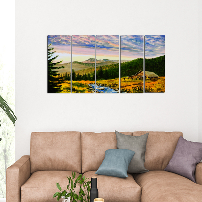 Beautiful Nature & Mountain Canvas Wall Painting - With 5 Panel