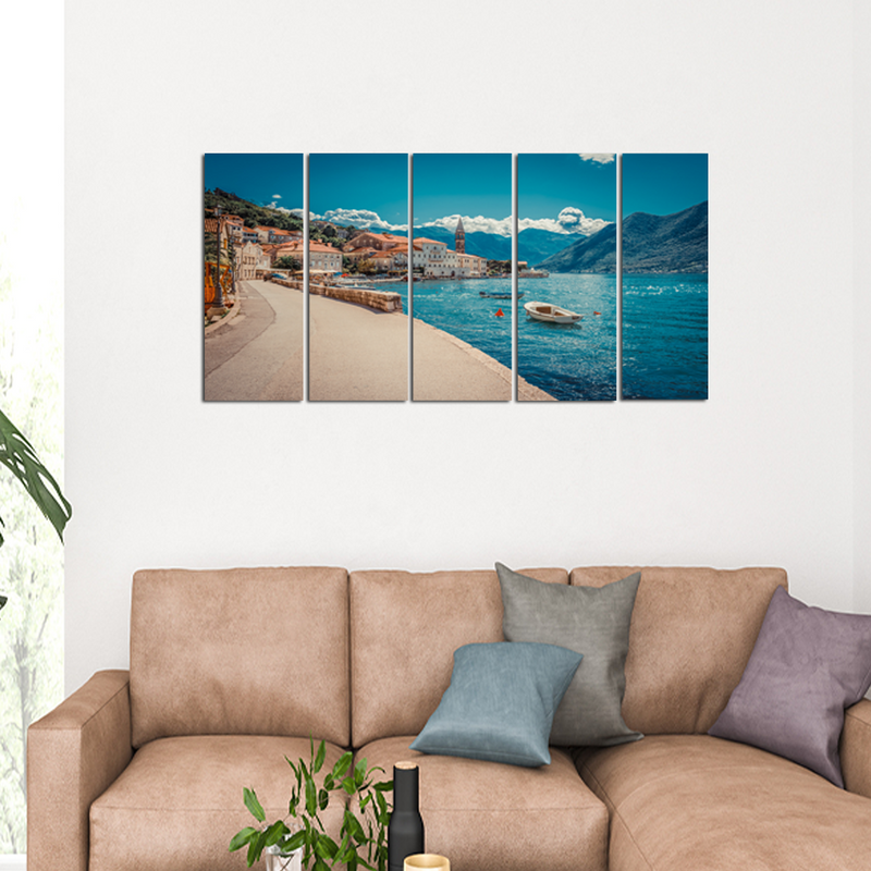 Boats in Sunny Day Canvas Wall Painting - With 5 Panel