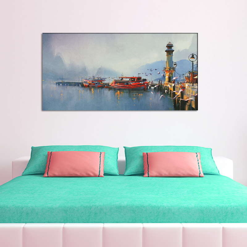 Fishing Boats In Harbor Canvas Wall Painting