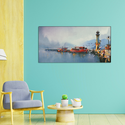 Fishing Boats In Harbor Canvas Wall Painting