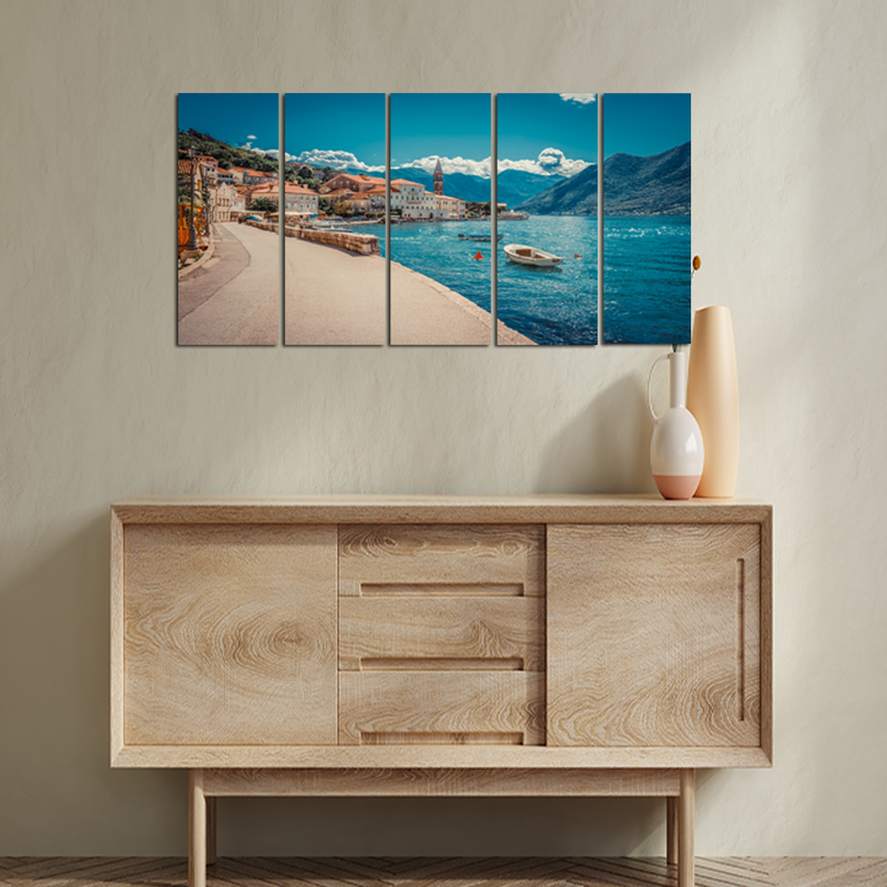 Boats in Sunny Day Canvas Wall Painting - With 5 Panel