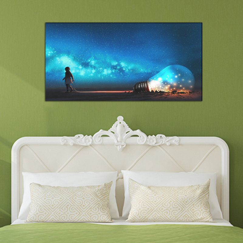 Boy Pulled The Big Bulb Canvas Wall Painting