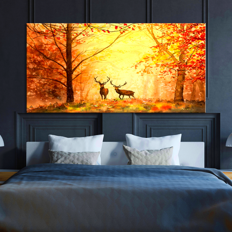 Couple Deer In Forest Abstract Art Canvas Wall Painting