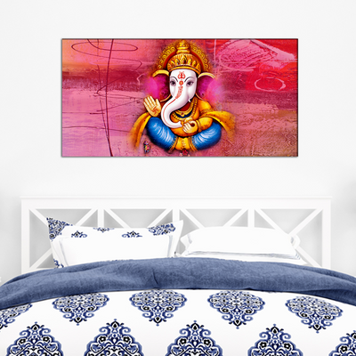 Lord Ganesha With Red Background Canvas Wall Painting