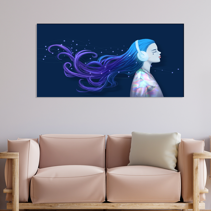 Girl With Headphones Canvas Wall Painting