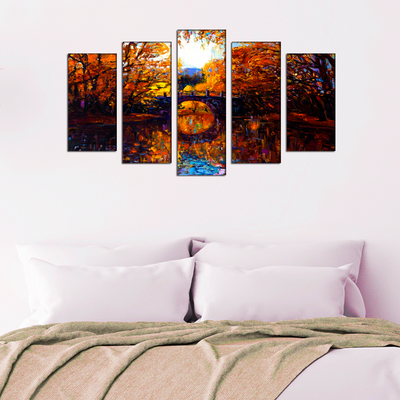 Autumn Forest Abstract Scenery Canvas Wall Painting- With 5 Frames