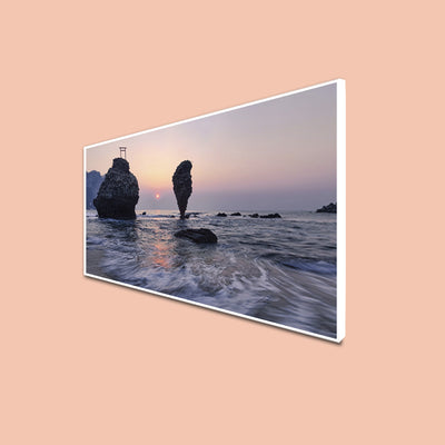 Huge Rock Sticking Out Of The Water Canvas Floating Frame Wall Painting