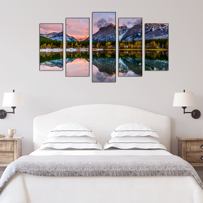 Colorful Weather Mountain View Canvas Wall Painting- With 5 Frames