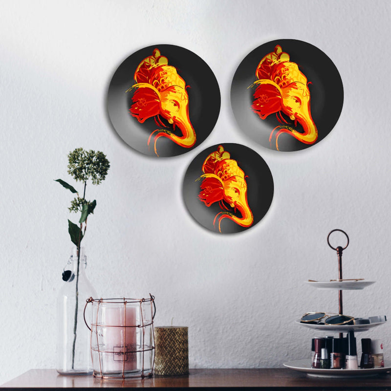 Lord Ganesha Abstract Wall Plates Painting Set of Three