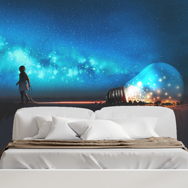Boy Pulled The Big Bulb Digitally Printed Wallpaper