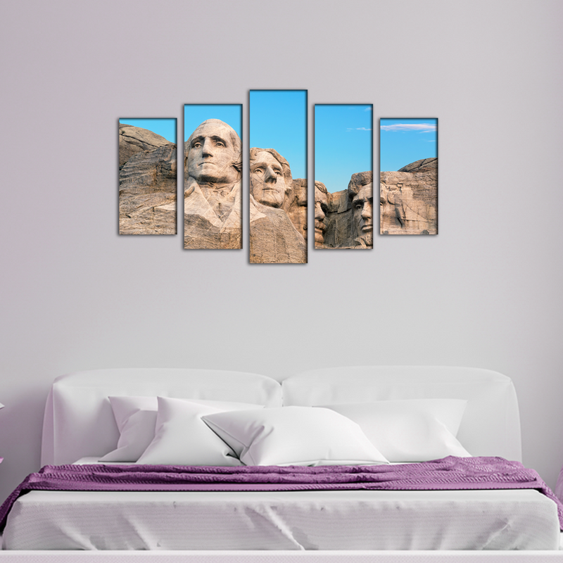 Mount Rushmore Rock Art Canvas Wall Painting- With 5 Frames