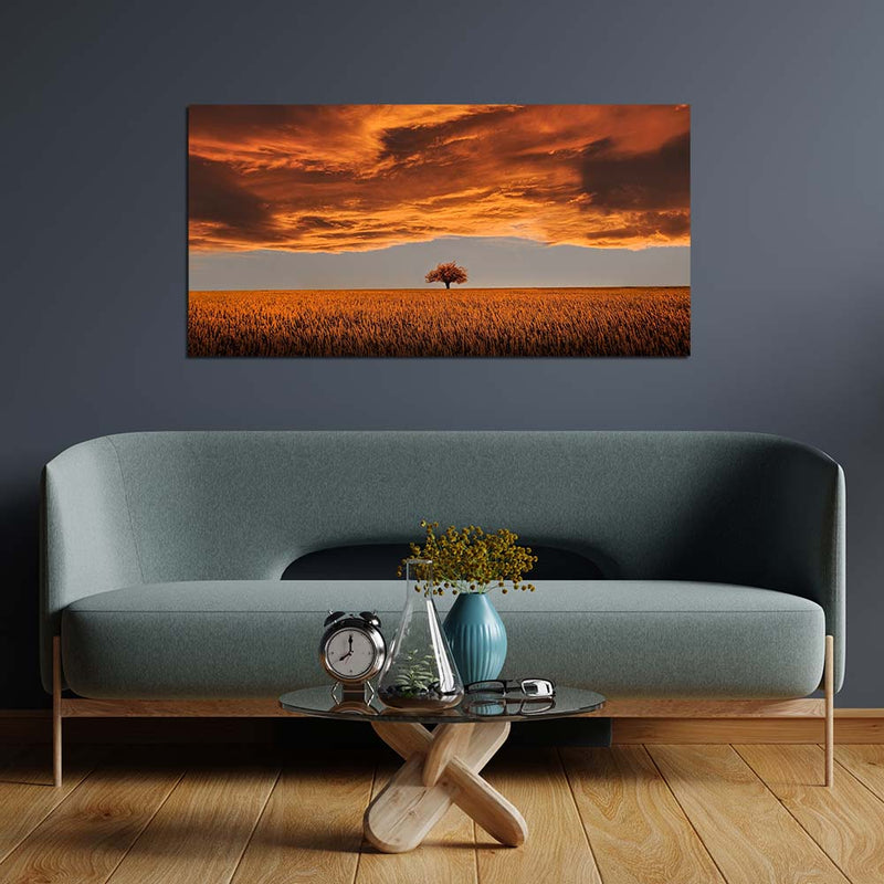 Beautiful Red Field And Sky Print On Canvas Wall Painting