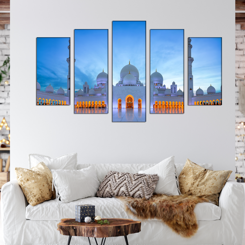 Grand Mosque Center Canvas Wall Painting- With 5 Frames