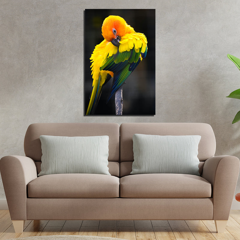 Beautiful Yellow Bird Print On Canvas Wall Painting
