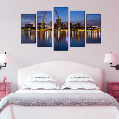 City Lake View Canvas Wall Painting- With 5 Frames