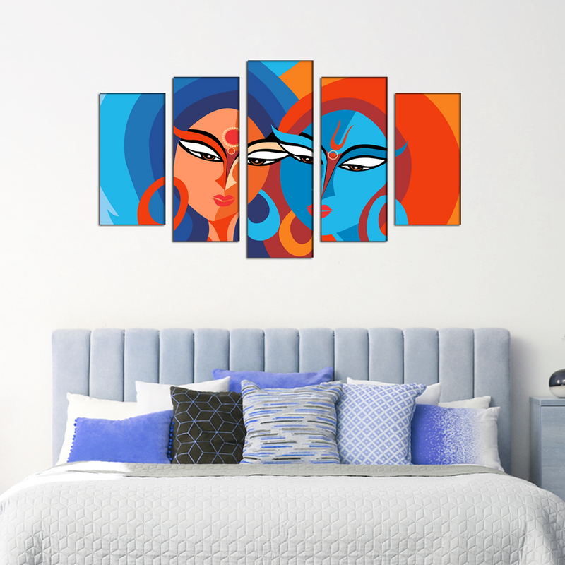 Modern Art Radha Krishna Canvas Wall Painting- With 5 Frames