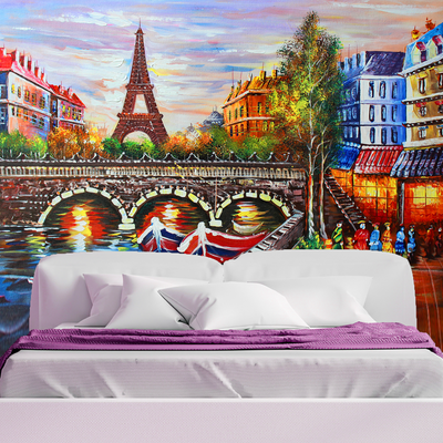 Eiffel Tower Sea View Digitally Printed Wallpaper