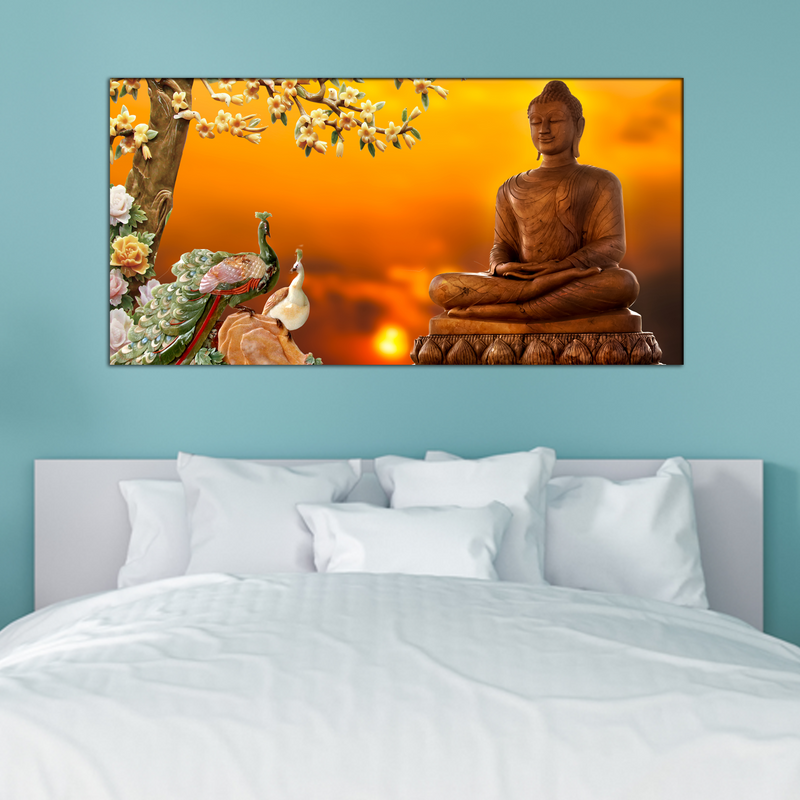 Buddha With Birds Canvas Wall Painting