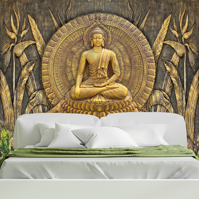 Golden Buddha Digitally Printed Wallpaper