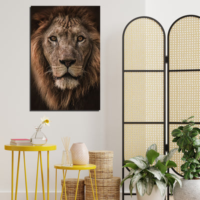 Lion Face Print On Canvas Wall Painting