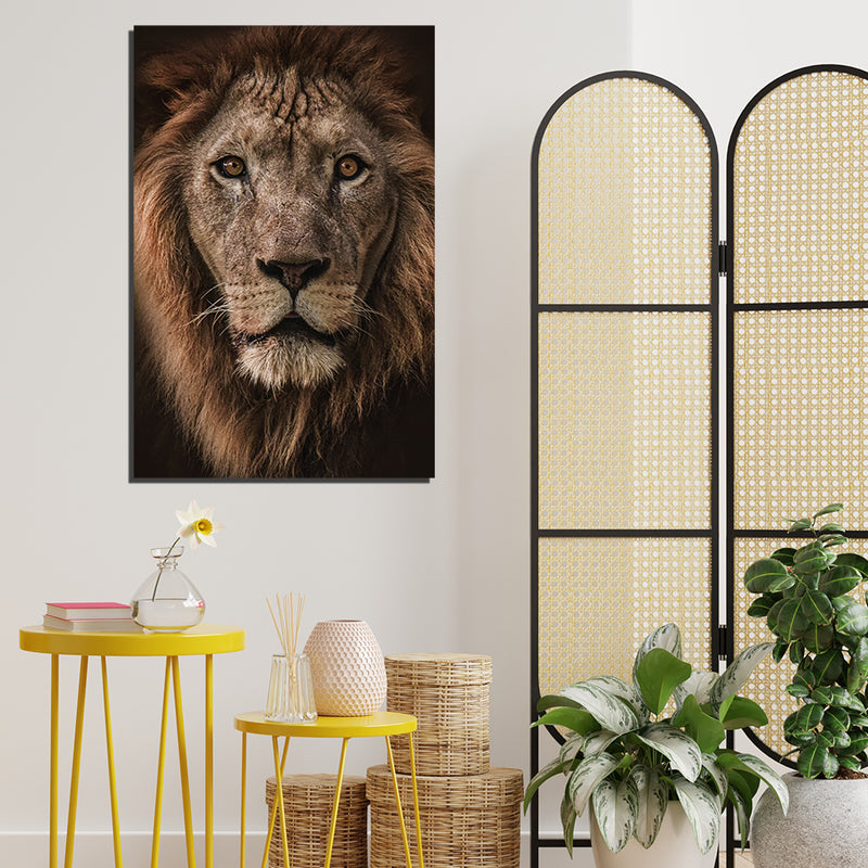 Lion Face Print On Canvas Wall Painting