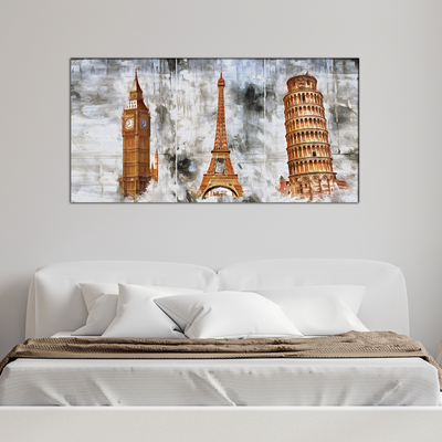 Eiffel Tower, Big Ben And Tower Of Pizzal Canvas Wall Painting
