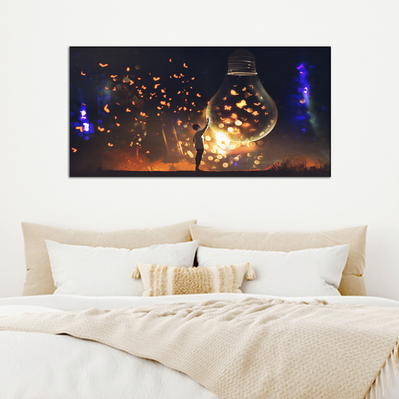 Man With Glowing Big Bulb Canvas Wall Painting