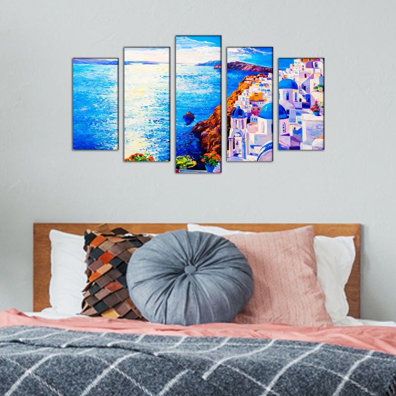 Modern City Oil Art Canvas Wall Painting- With 5 Frames