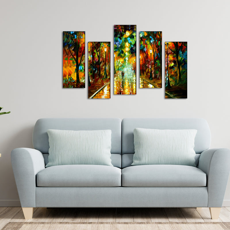 Abstract Couple Canvas  Panel Wall Painting - With 5 Frames