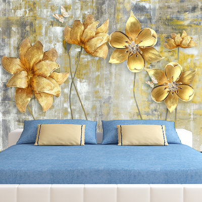 Golden Flower Digitally Printed Wallpaper
