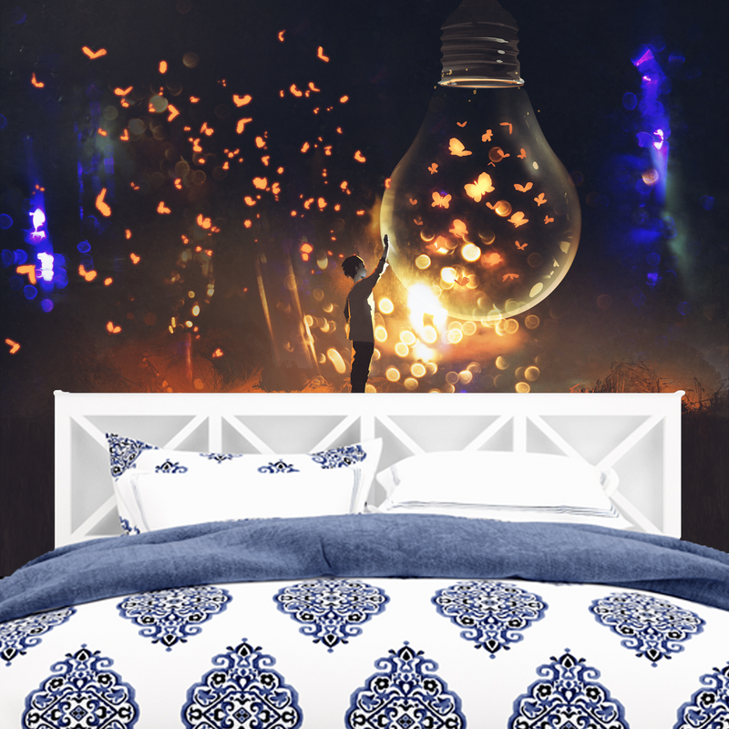 Man With Glowing Big Bulb Digitally Printed Wallpaper