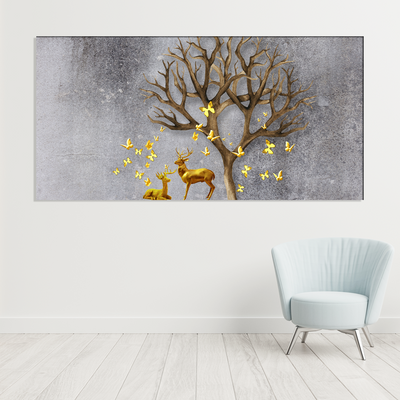 Deer With Beautiful Butterfly Canvas Wall Painting