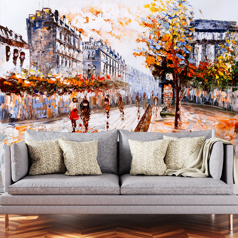 Market With Street Digitally Printed Wallpaper