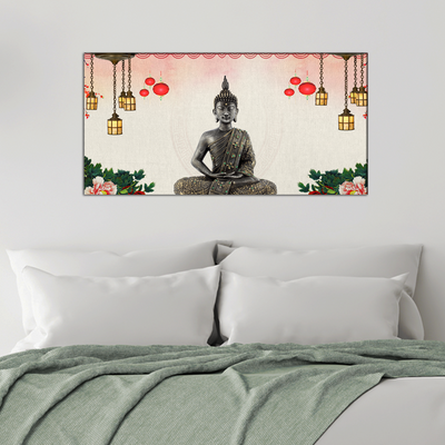 Buddha With Decorative Background Canvas Wall Painting