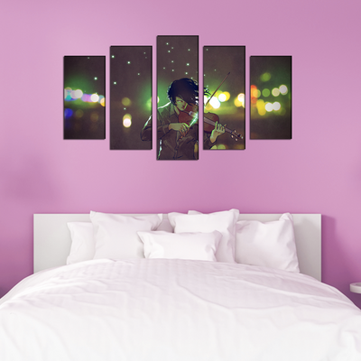 Man Playing Violin Canvas Wall Painting- With 5 Frames