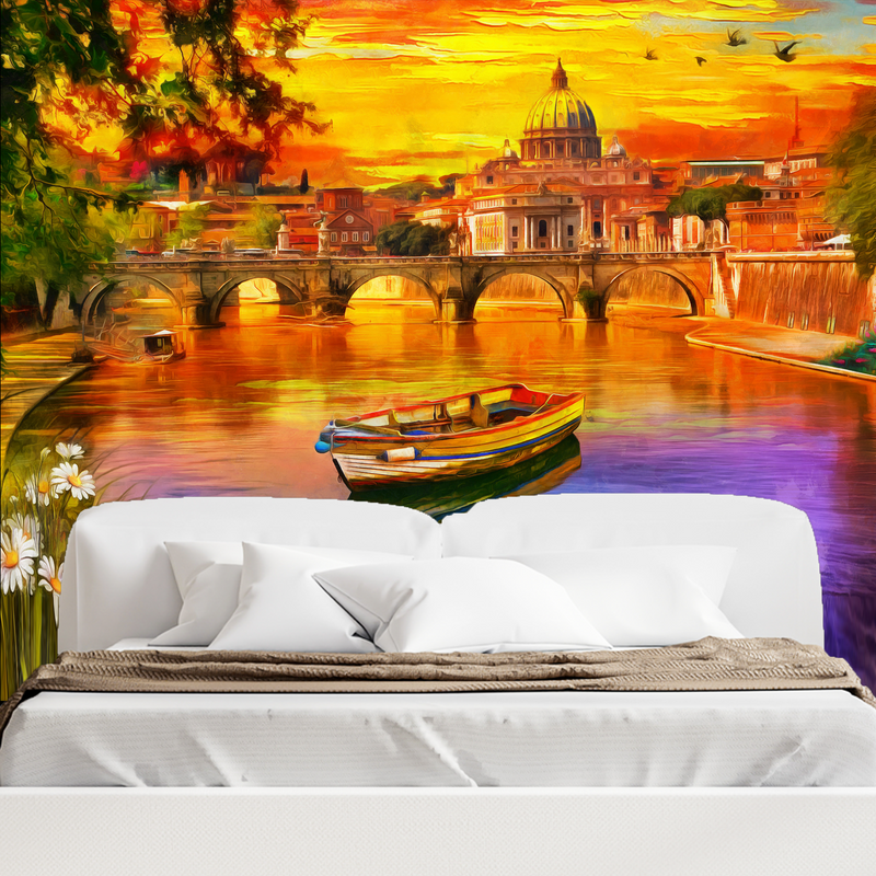 Abstract Lake Scenery Digitally Printed Wallpaper