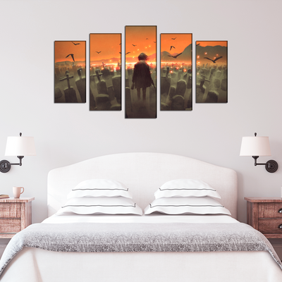 Drunk Man In A Burial Sites Canvas Wall Painting- With 5 Frames