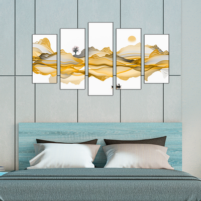 Golden Line Art Canvas Wall Painting- With 5 Frames