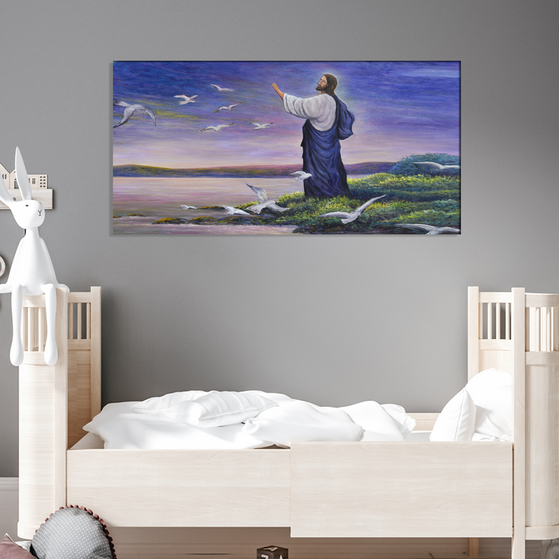 Jesus with Birds Canvas Wall Painting